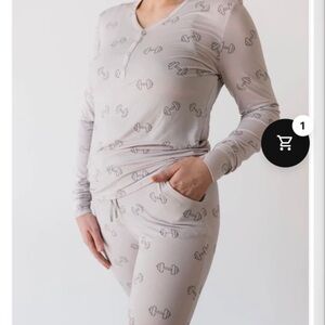 Women's forever French Dumbbell Print Pajama Set - Gray